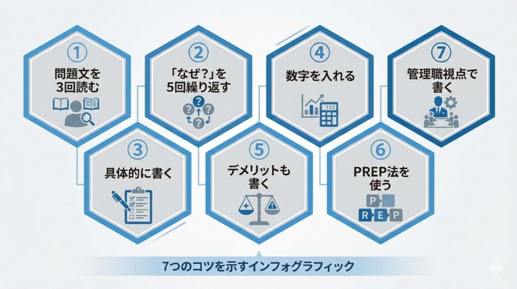 ケーススタディで合格するための7つのコツを示すインフォグラフィック