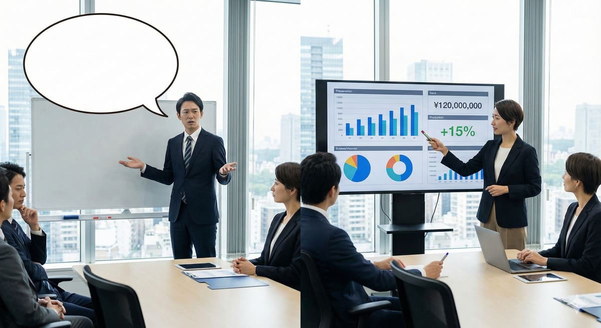 抽象的な回答と具体的な回答の違いを表すビジネスシーン