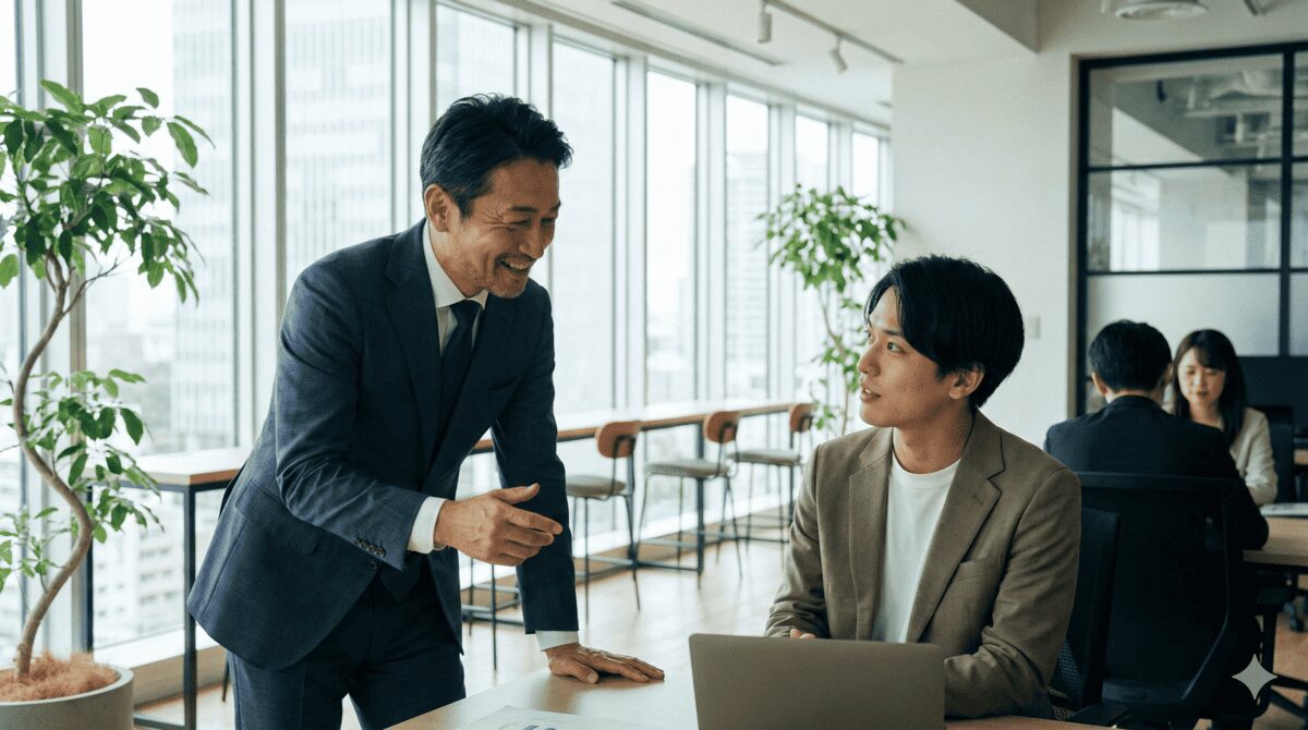 新入社員の主体性を引き出すリーダーの指導風景