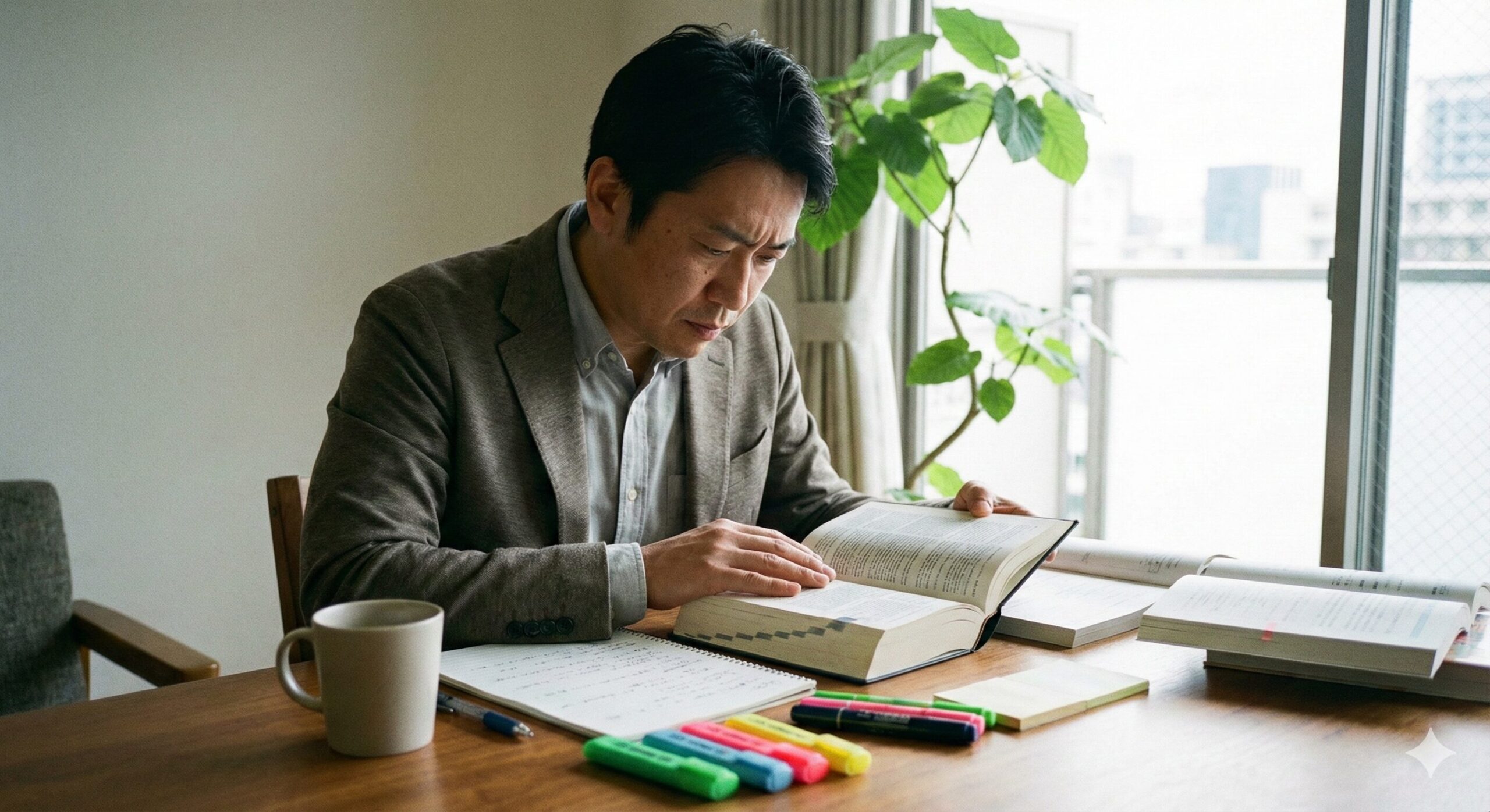 昇格試験の筆記試験対策として勉強するビジネスパーソン