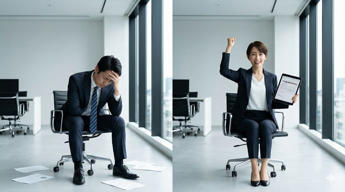 昇格面接で落ちる人と合格する人の対比イメージ