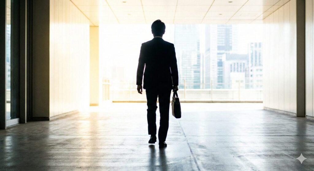 未来に向かって歩き出すビジネスパーソンの後ろ姿