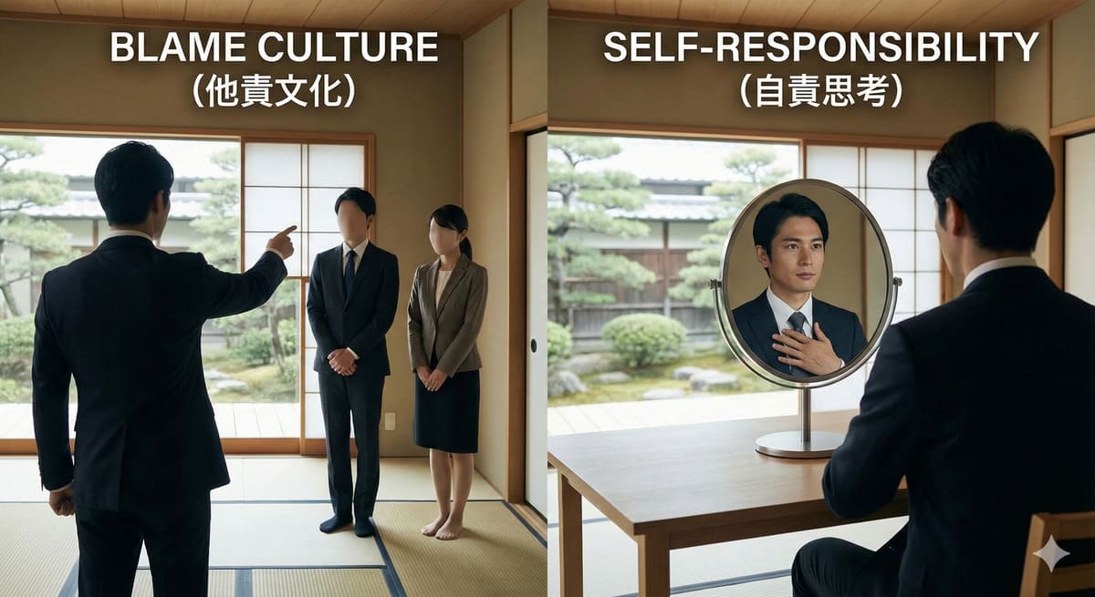 他責思考と自責思考の違いを表す概念図