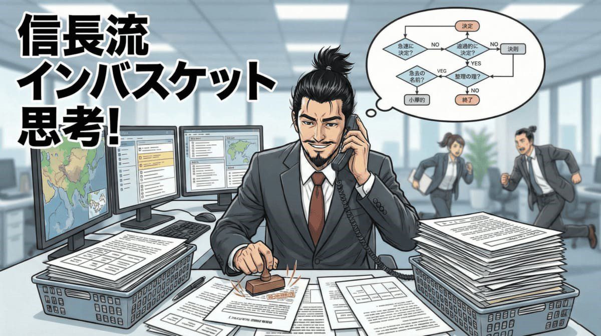 インバスケット思考で織田信長が仕事をスピーディーに処理している図解