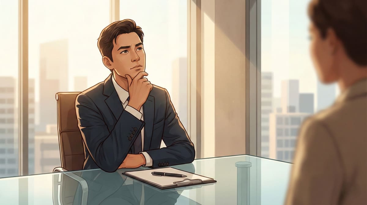 昇格試験の面接で逆質問を考えるビジネスパーソン