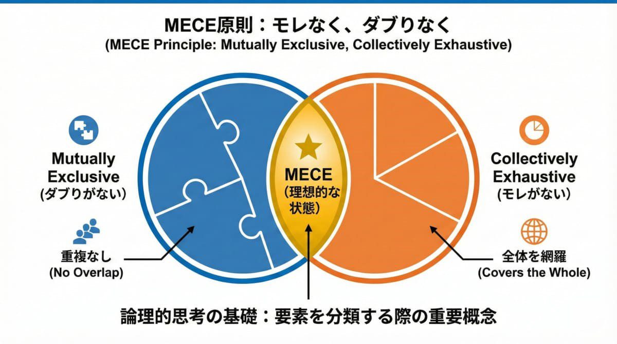 MECEの原則を示すベン図（漏れなくダブりなく）