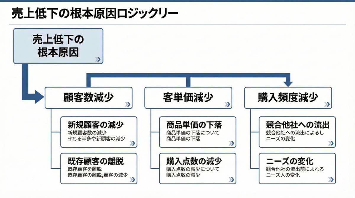 売上低迷の原因分析ロジックツリー実例