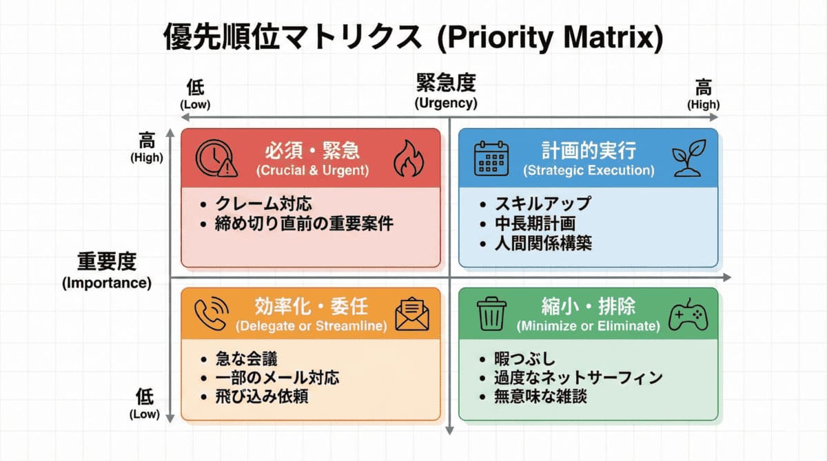 緊急度と重要度のマトリクス図