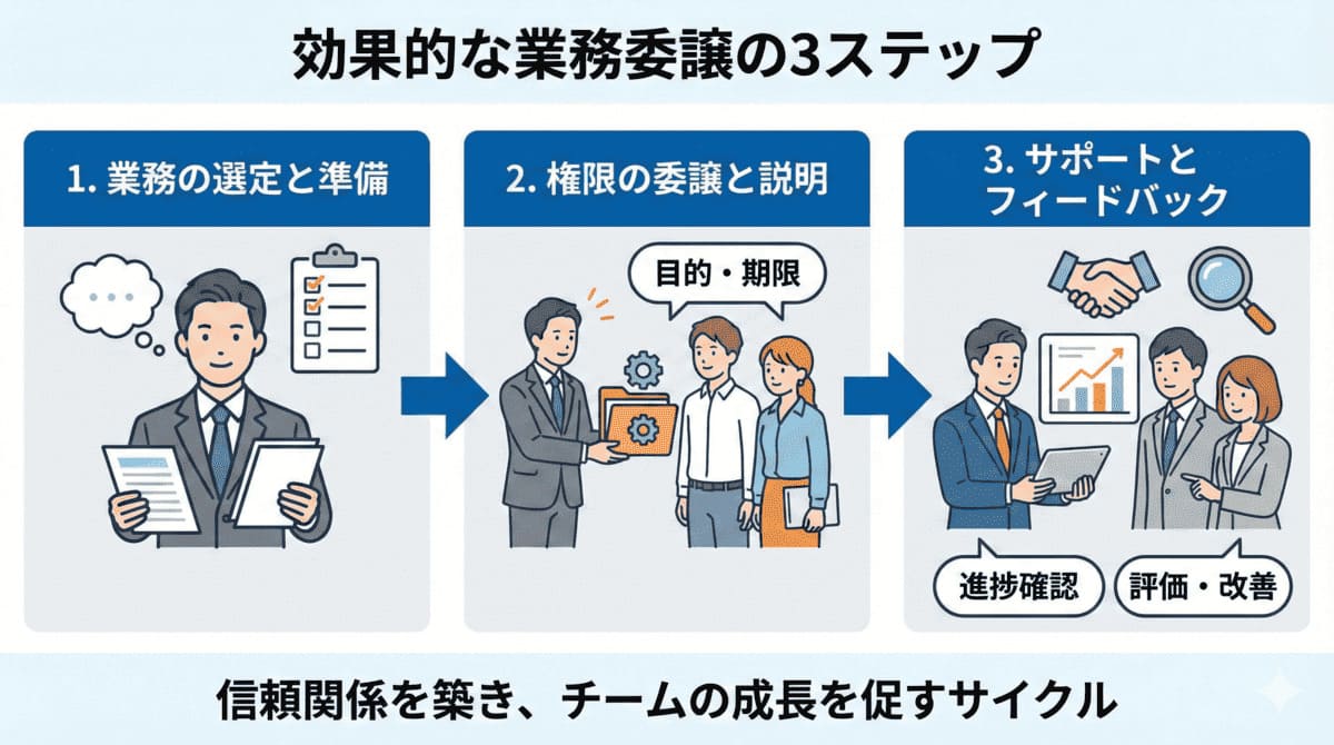 権限委譲の3ステップ図解