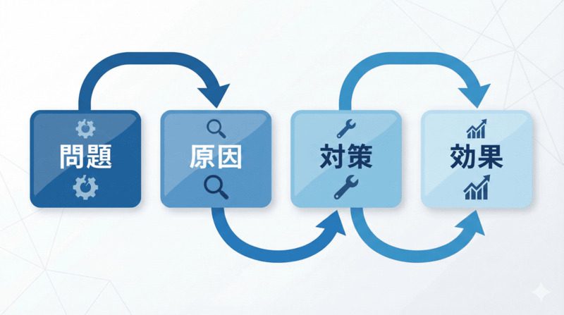 論文の論理展開フローチャート(問題→原因→対策→効果)