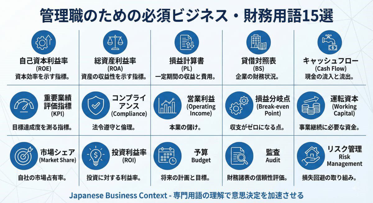 管理職が知っておくべき財務・経営用語15選の図解