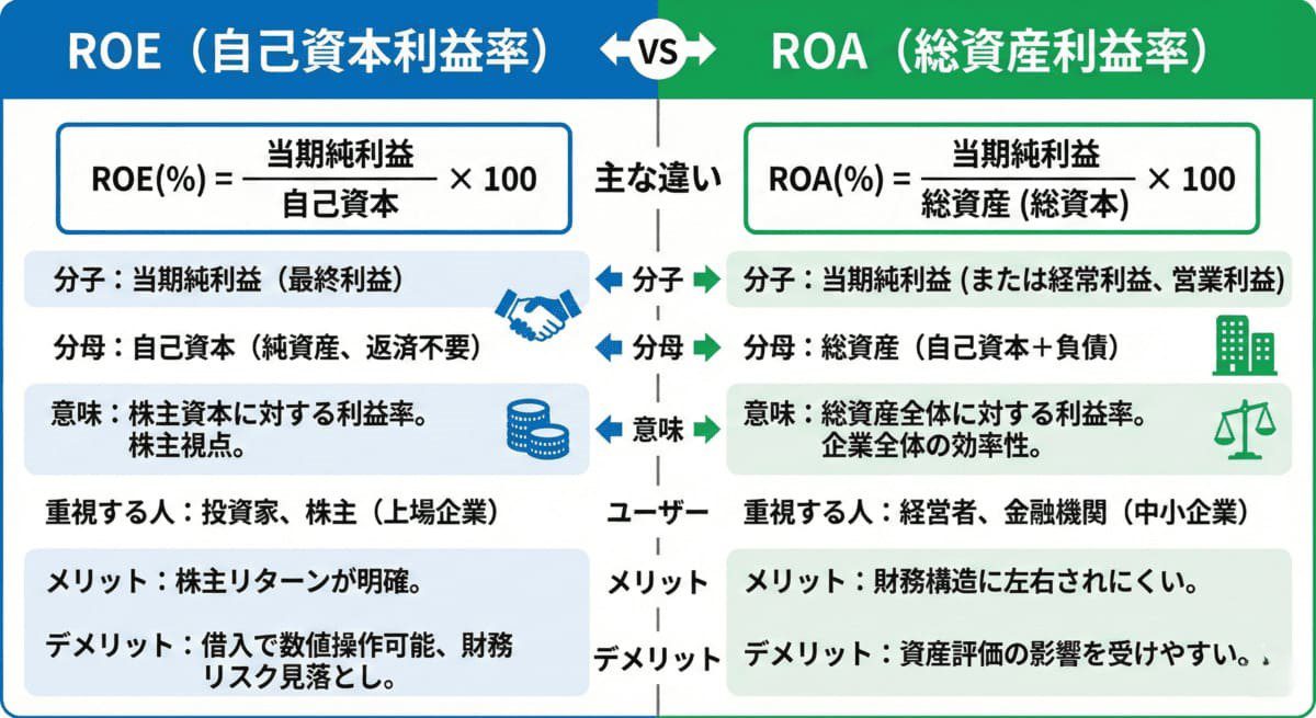 ROEとROAの違いを図解で比較