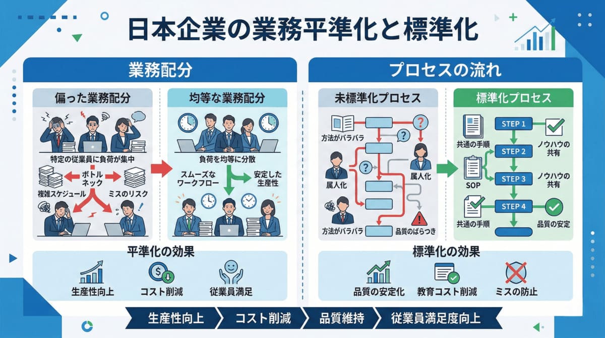 業務の平準化と標準化の未整備を示す図解
