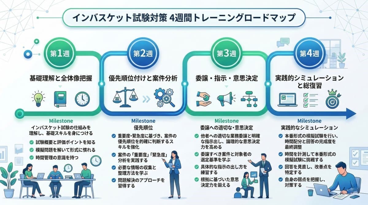 インバスケット練習4週間ロードマップのタイムライン