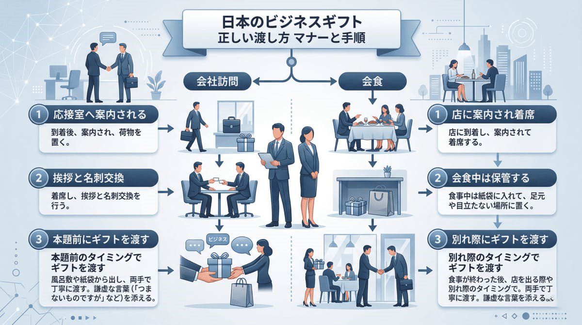 接待で手土産を渡すタイミングと手順のフローチャート