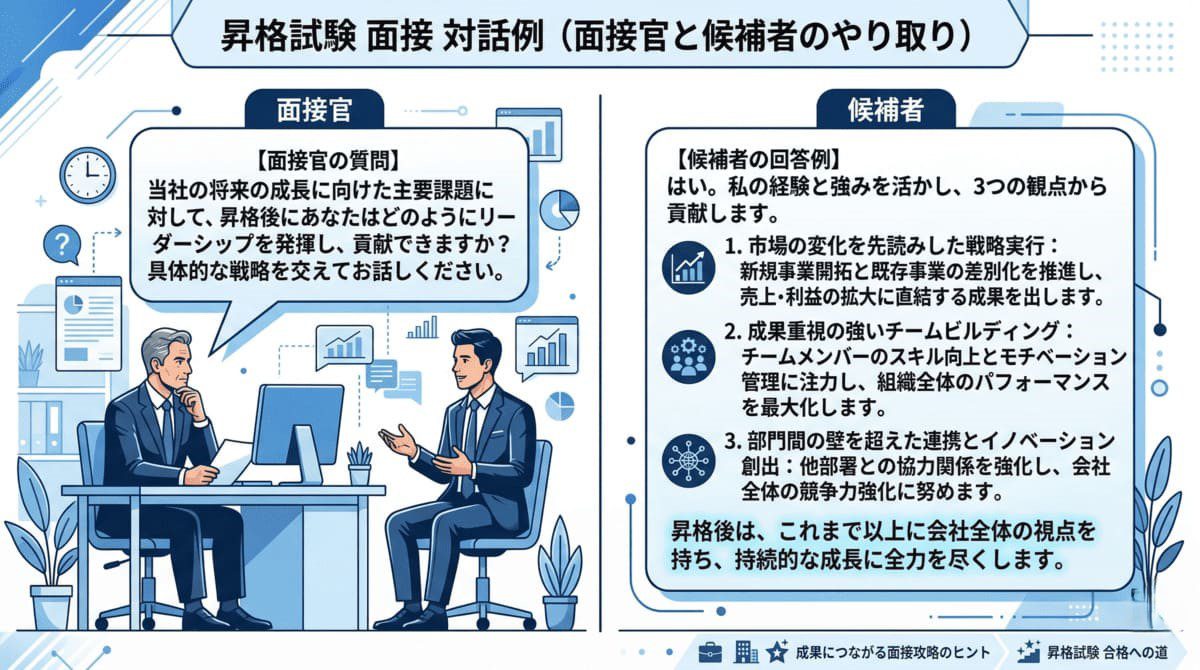 昇格面接で面接官の切り返し質問に答えるビジネスパーソン