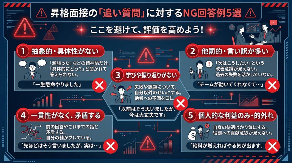 昇格面接の切り返し質問で避けるべきNG対応5つ