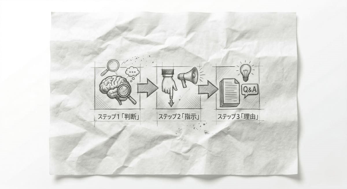 インバスケット回答テンプレートの3ステップフロー図
