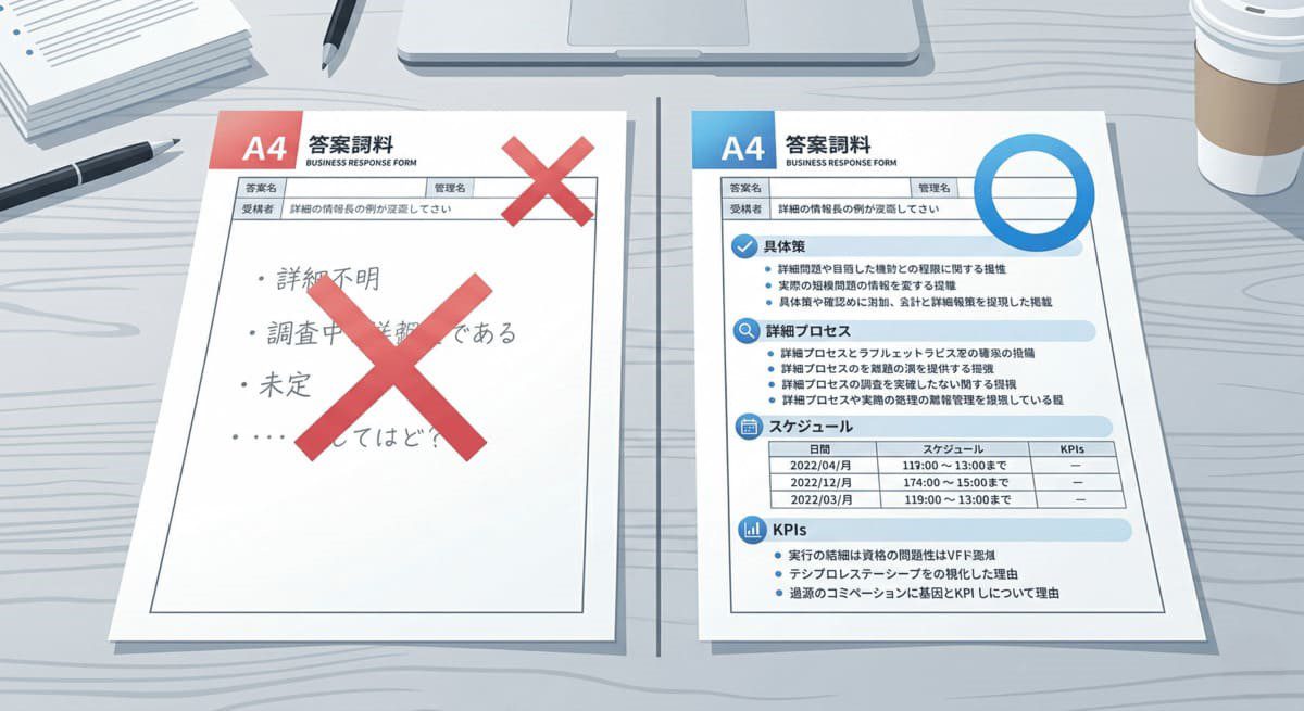インバスケットのNG回答とOK回答の比較