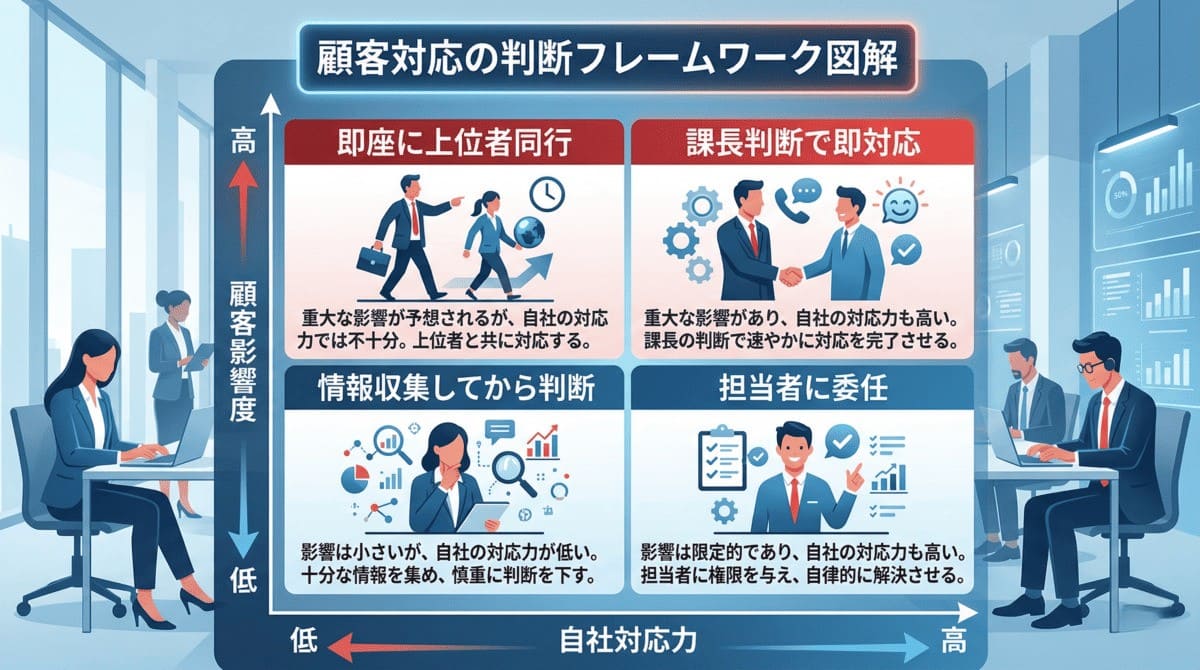 インバスケットの顧客対応で使う判断フレームワーク（顧客影響度×自社対応力）