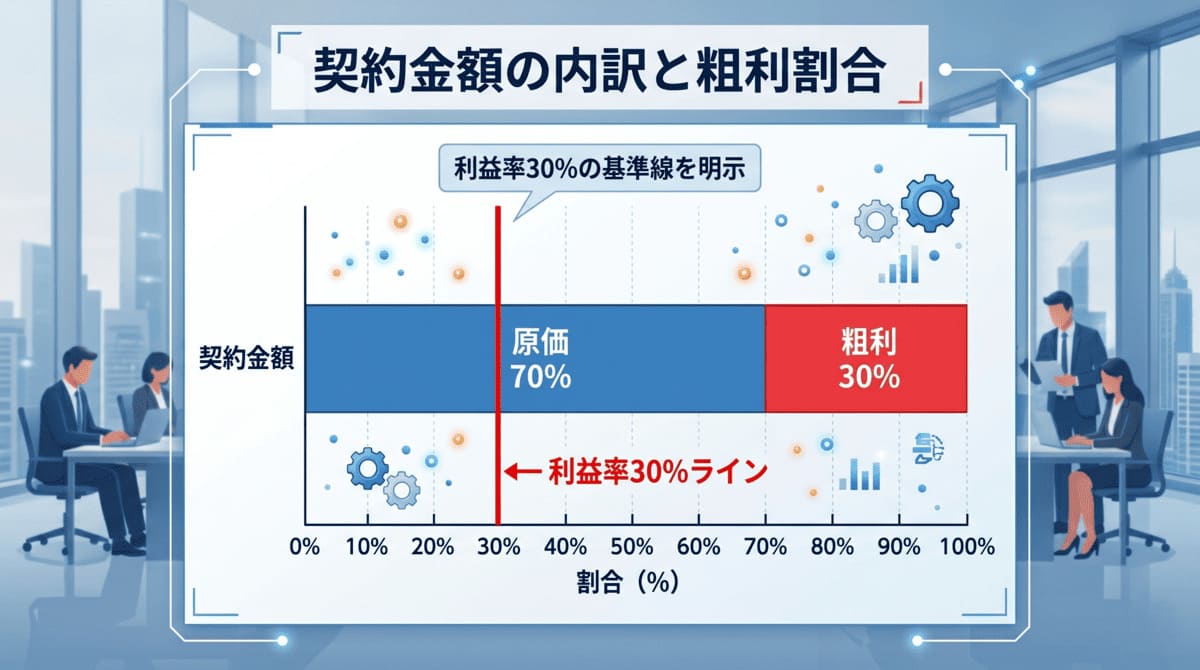 契約金額・原価・粗利・利益率の関係を示す図解