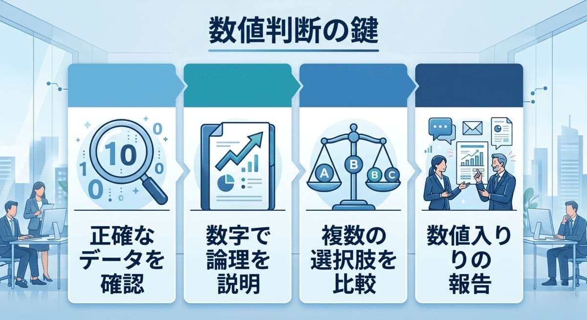 数値判断の重要ポイント4項目をまとめた図。
