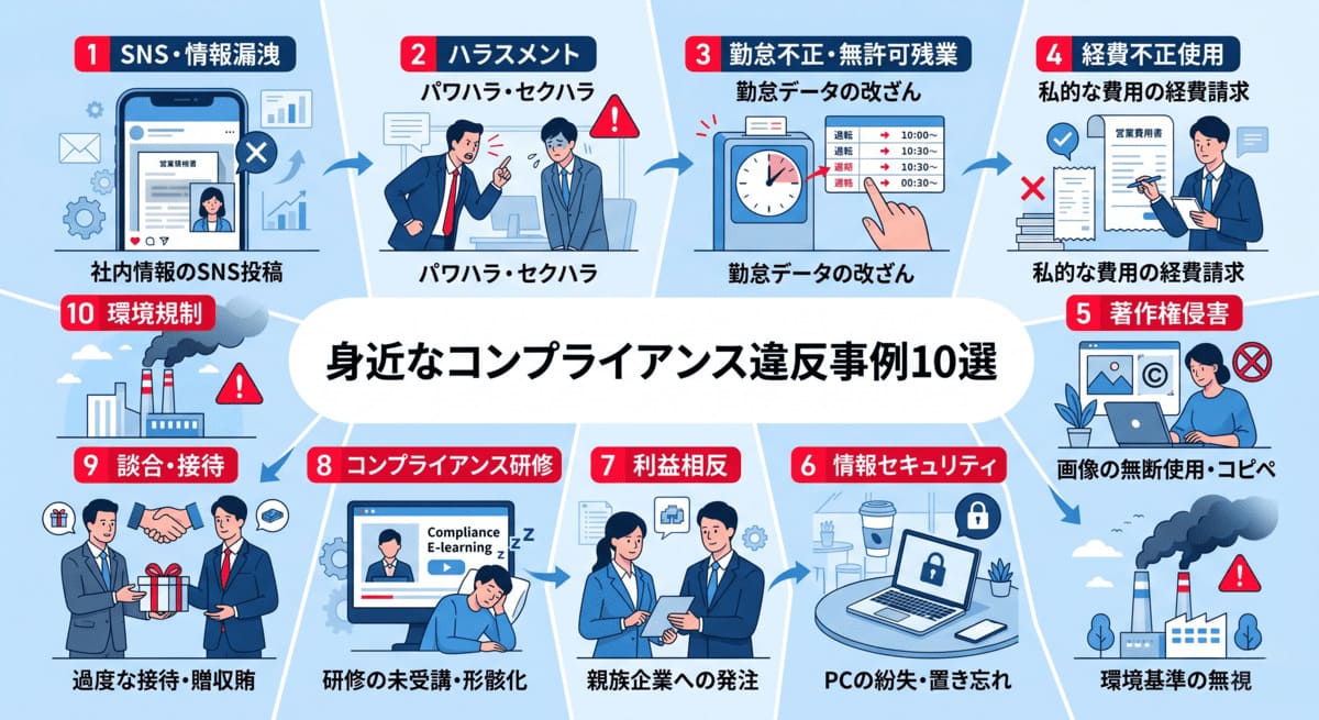 身近なコンプライアンス違反事例10選を解説するアイキャッチ画像