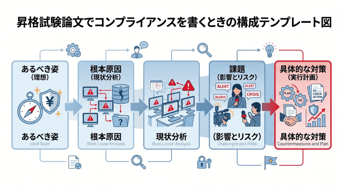 昇格試験論文でコンプライアンスを書くときの構成テンプレート図