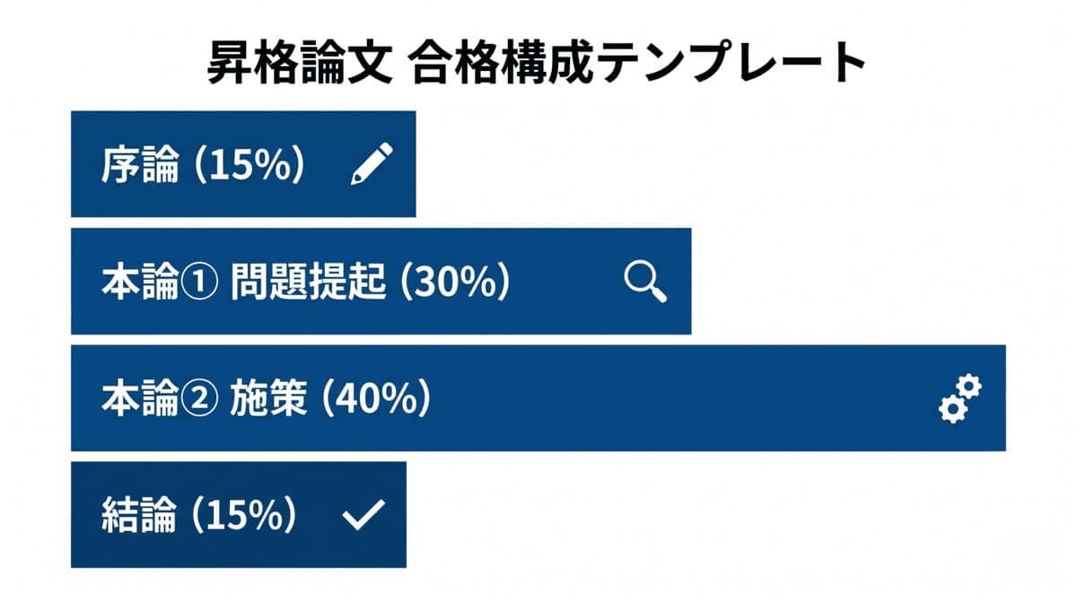 昇格試験の論文構成テンプレート4ブロック図解