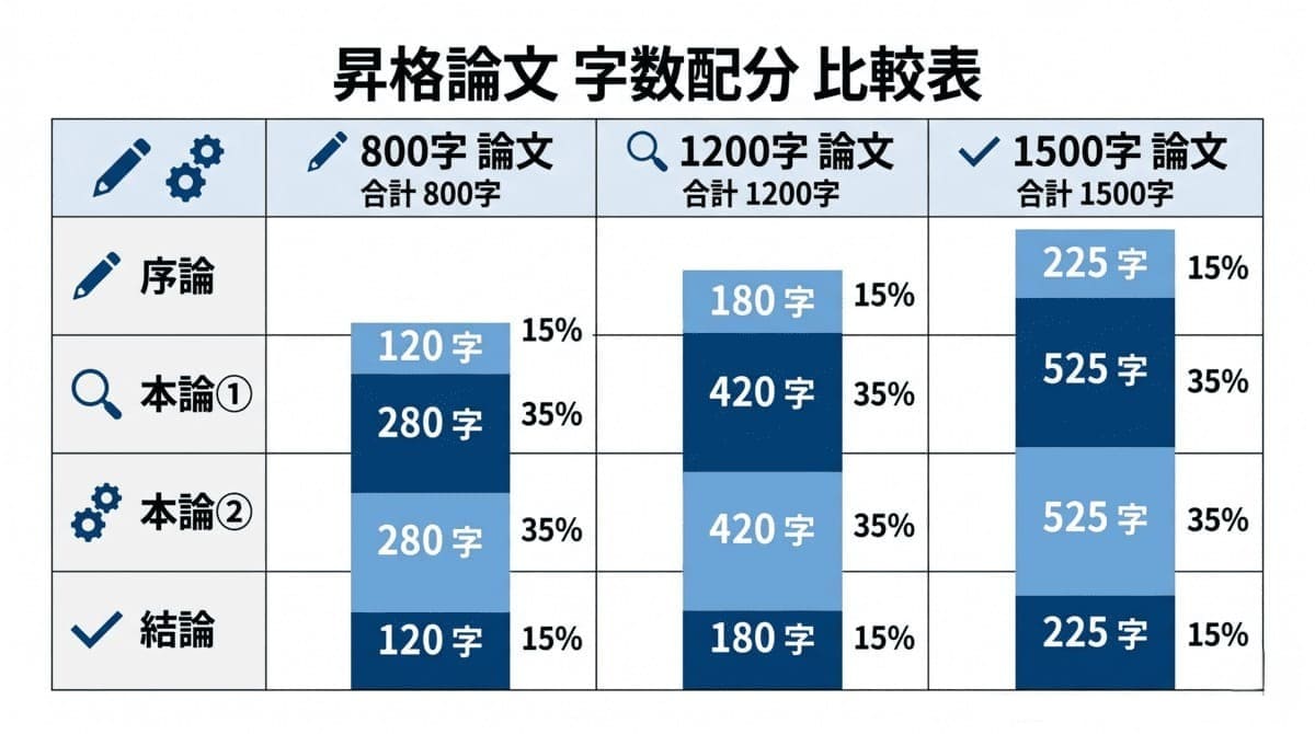 800字・1200字・1500字別の論文構成文字数配分表