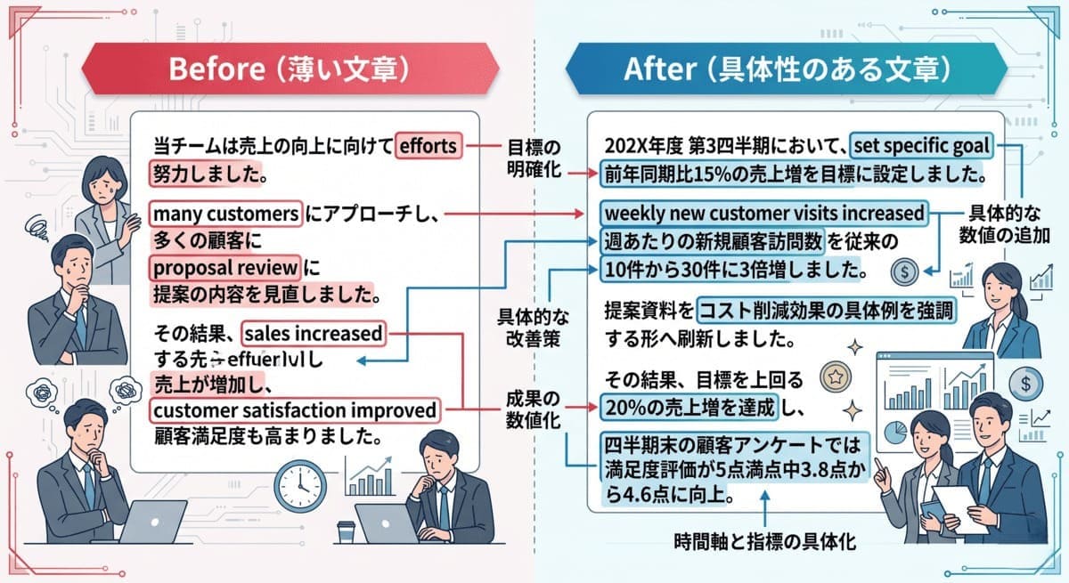 文字数を増やす増量テクニックのBefore/After比較例