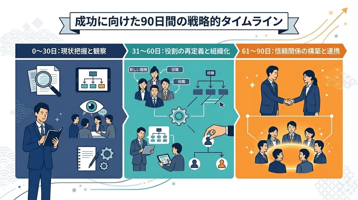 年上部下マネジメント7つの実践法を順序立てて示したフローチャート