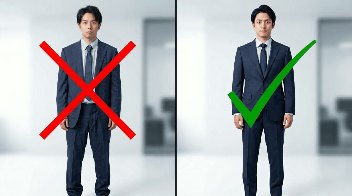 昇格面接の服装NG例ときちんとした例の比較図