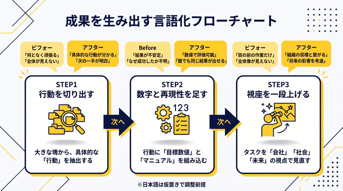 マネジメント能力を評価される言葉に変換する3ステップのフロー