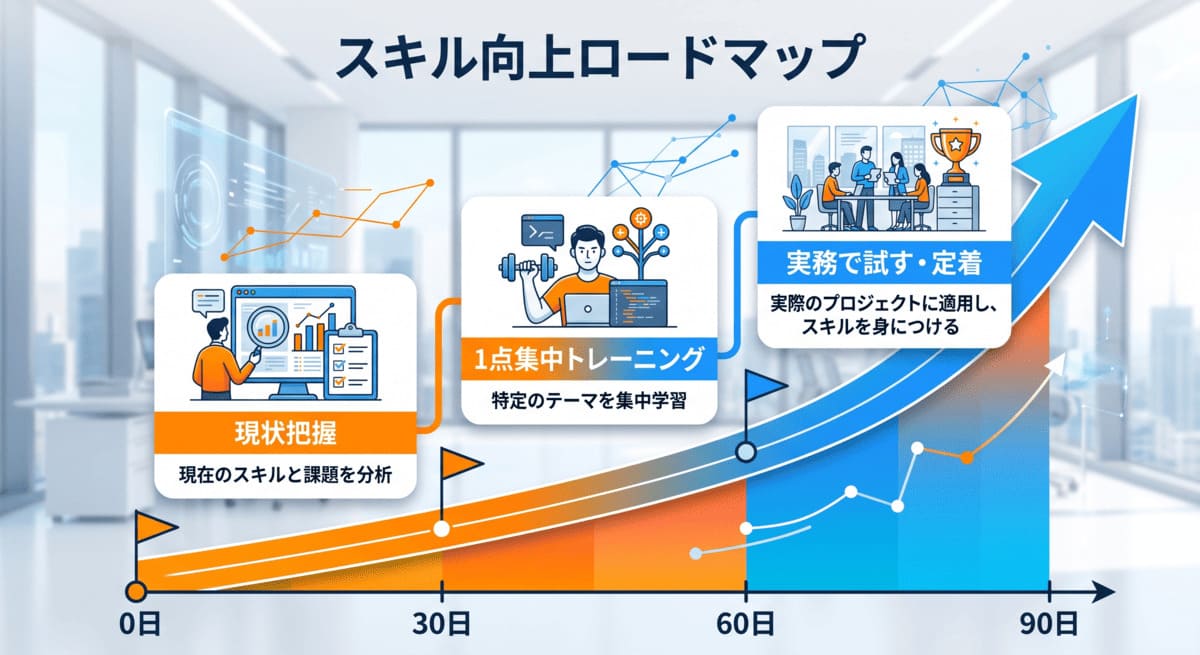 弱点1点集中の90日ロードマップの図解