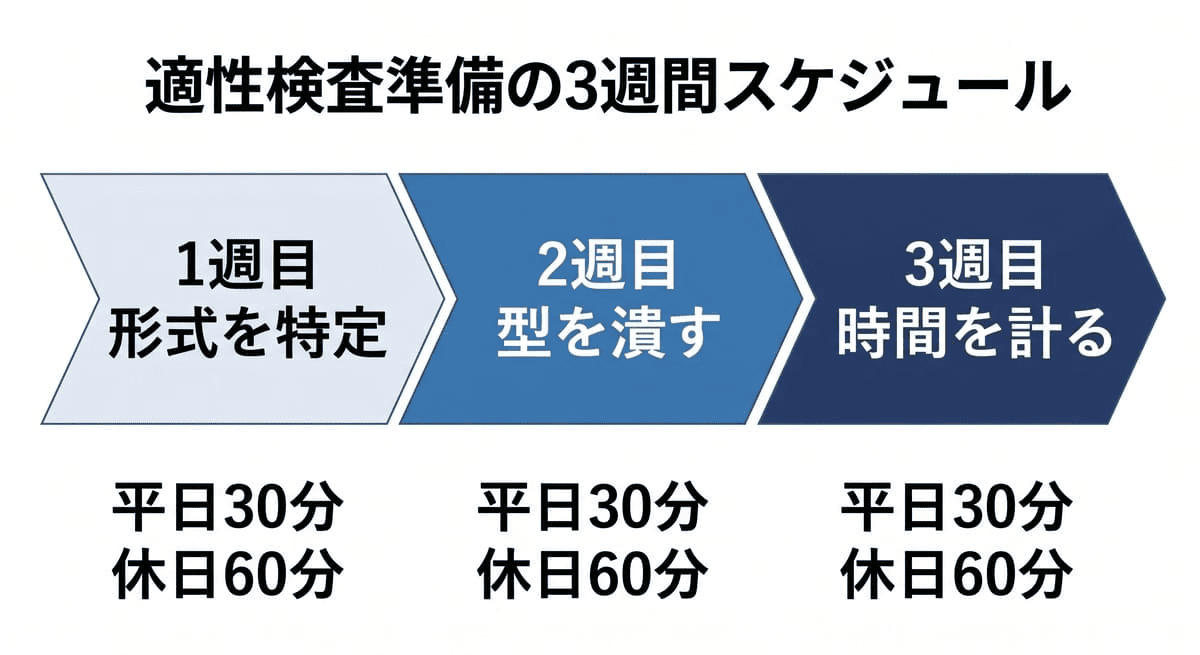 適性検査対策を3週間で仕上げる週次スケジュールの図解
