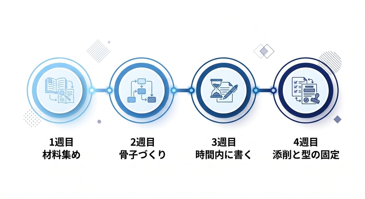 昇任試験の論文対策を4週間で進めるスケジュール表
