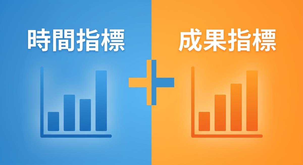 働き方改革の論文で置く時間指標と成果指標の2本立てを示した比較図